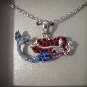 Mermaid Silver Necklace with colored stones